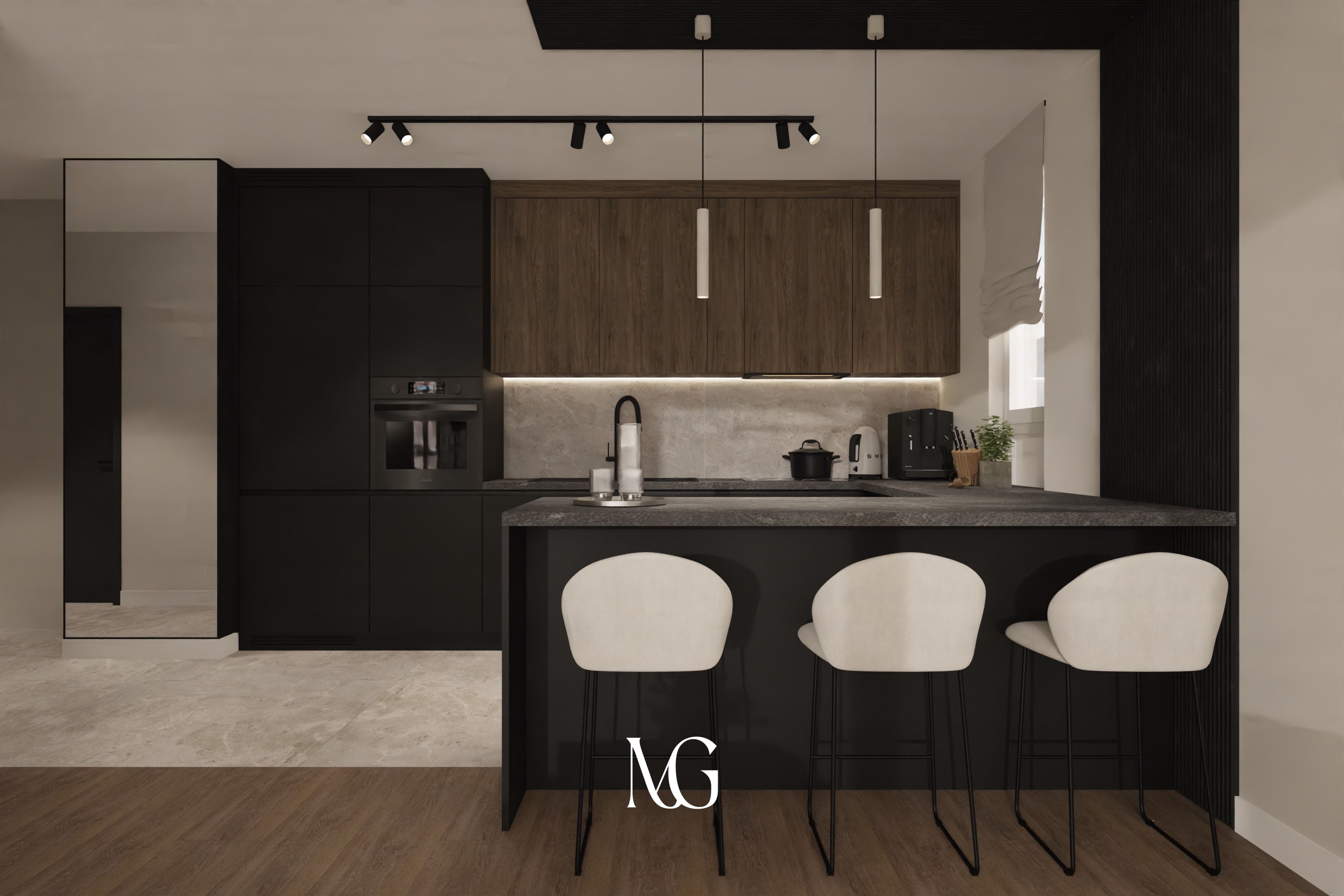 Strefa dzienna w męskim mieszkaniu 66m2 w Zielonej Górze 🖤