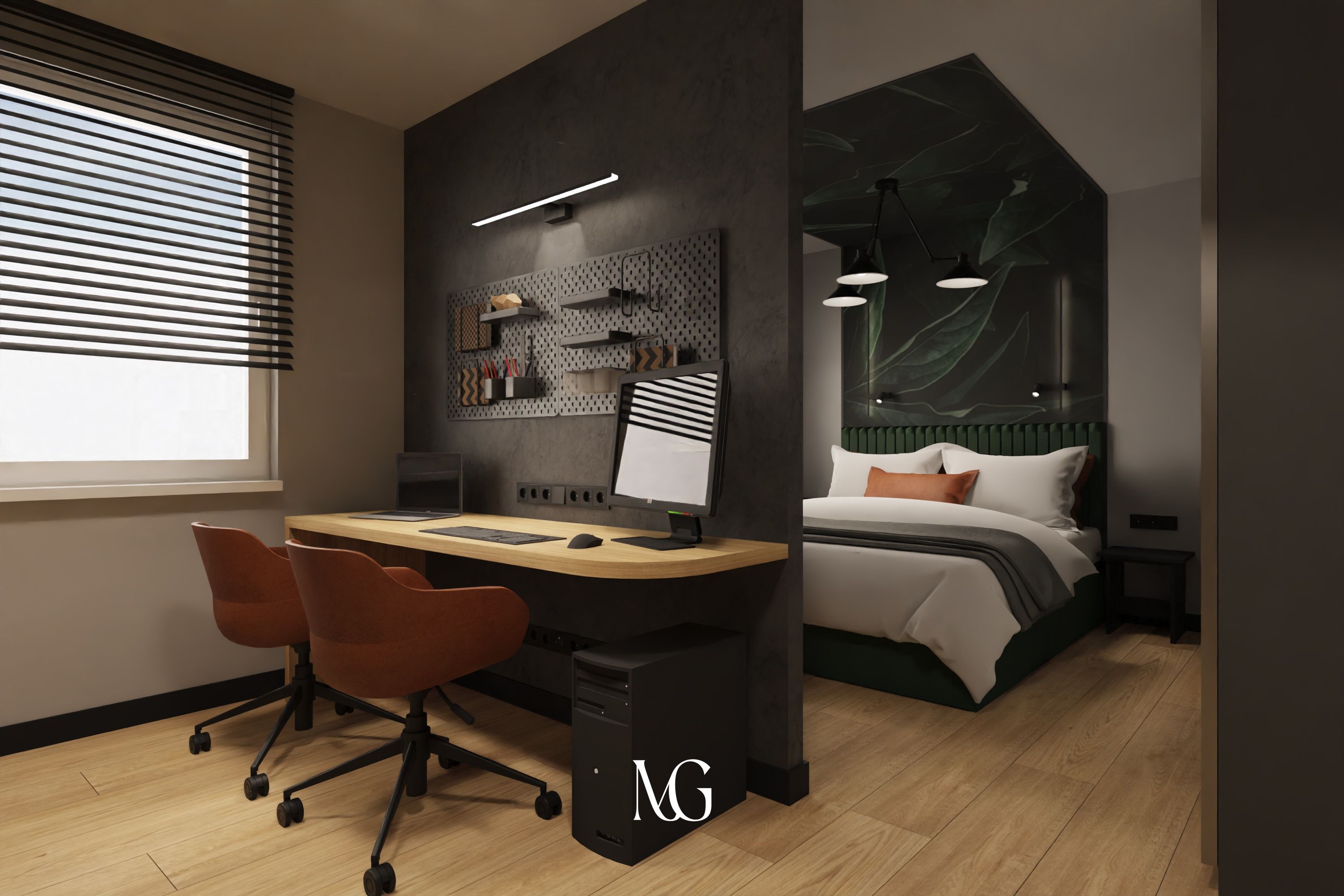 Sypialnia połączona z gabinetem 🖤